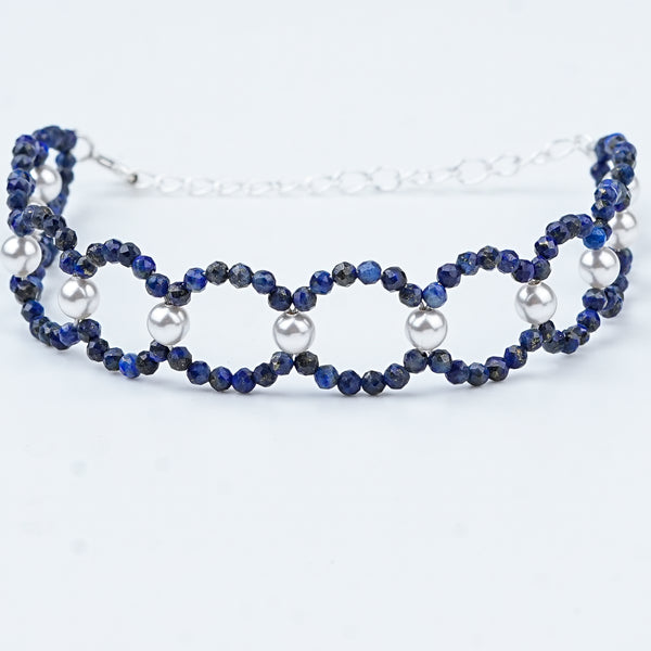 Lapis Lazuli & Pearl Silver Bracelet (Project Handmade)