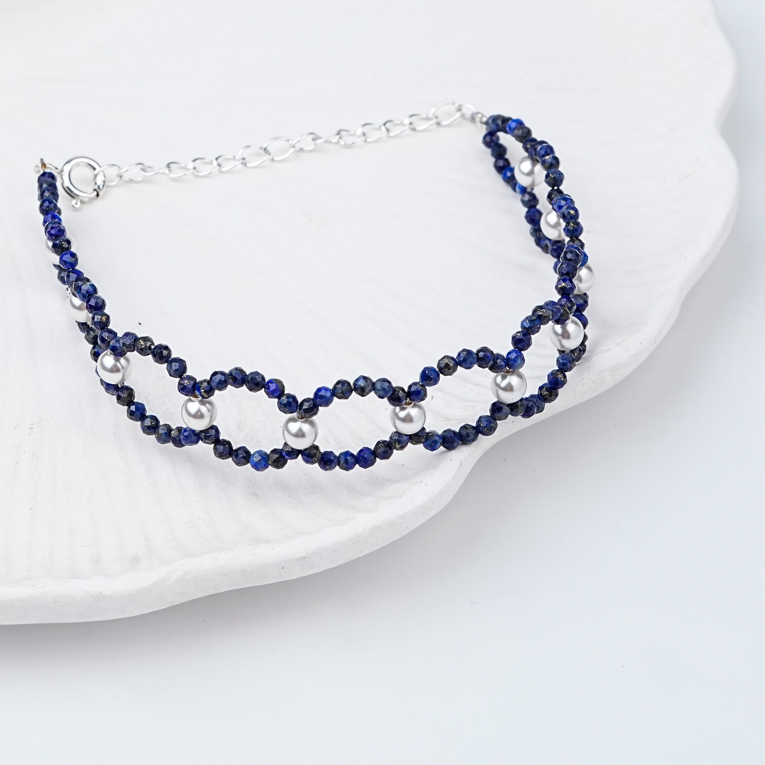 Lapis Lazuli & Pearl Silver Bracelet (Project Handmade)