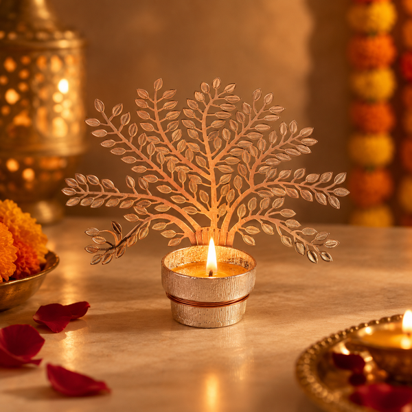 Silver Plated Metal Alloy Tree of Life Shadow Diya