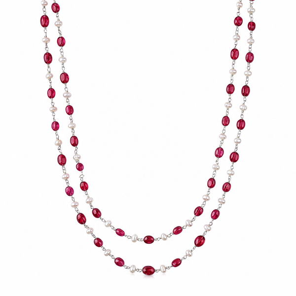 Double Layer Ruby and Pearl Necklace