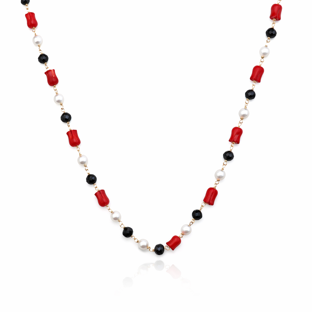 22k Gold Plated Ganthan of Coral, Pearl & Black Spinnels