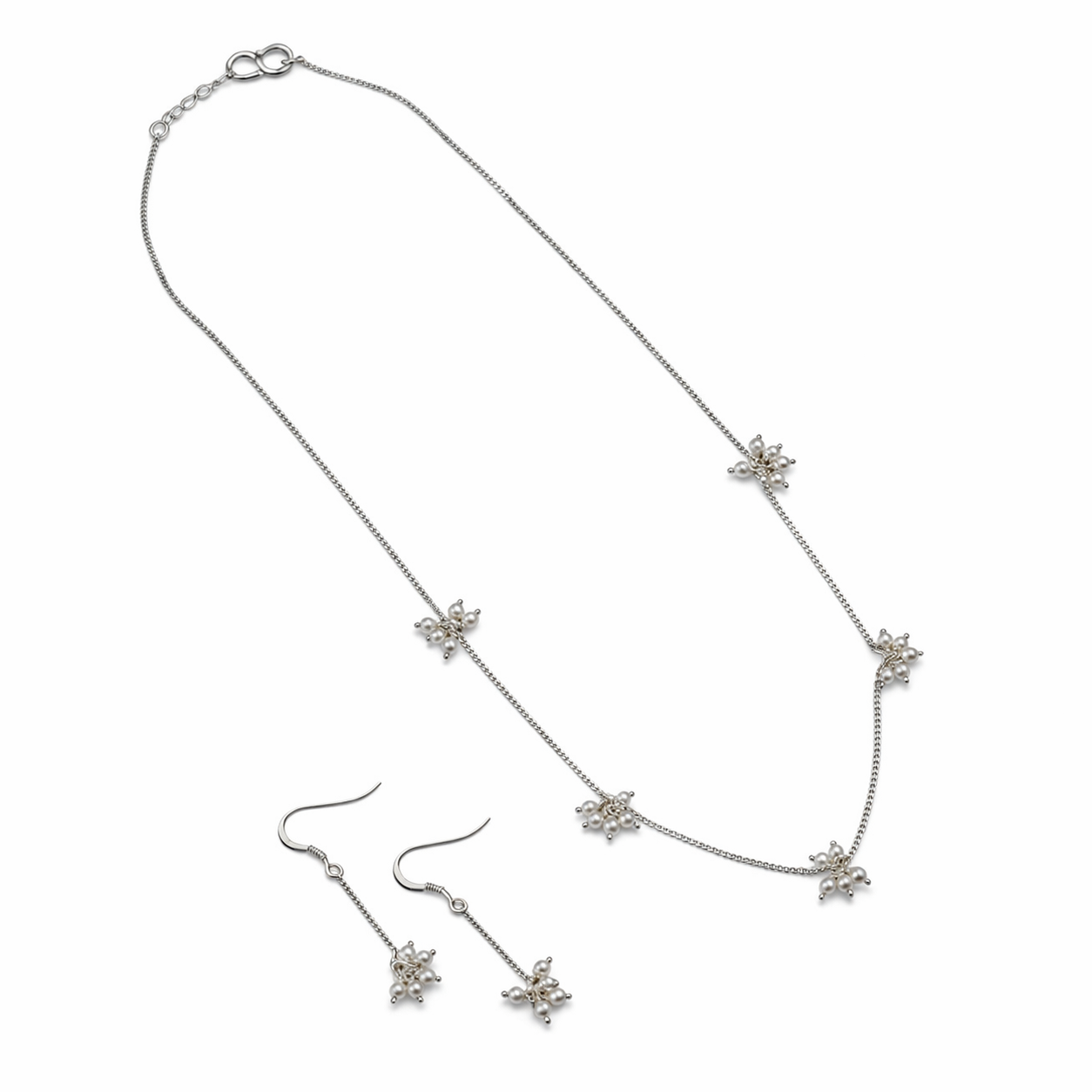 Everyday wear silver chain pearl bunch set
