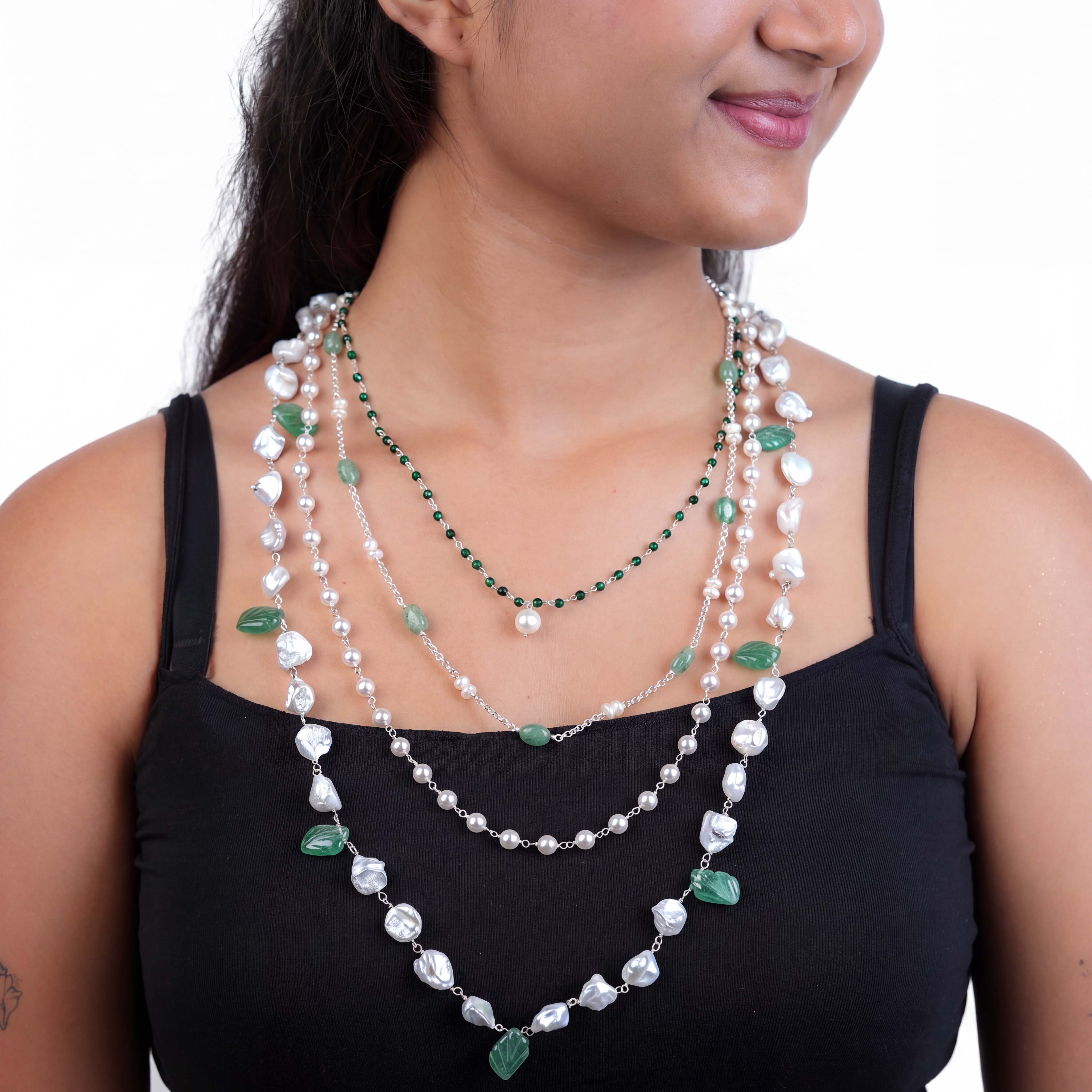 Luxe Necklace – Russian Quartz, Green Onyx & Freshwater Pearls