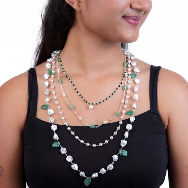 Luxe Necklace – Russian Quartz, Green Onyx & Freshwater Pearls