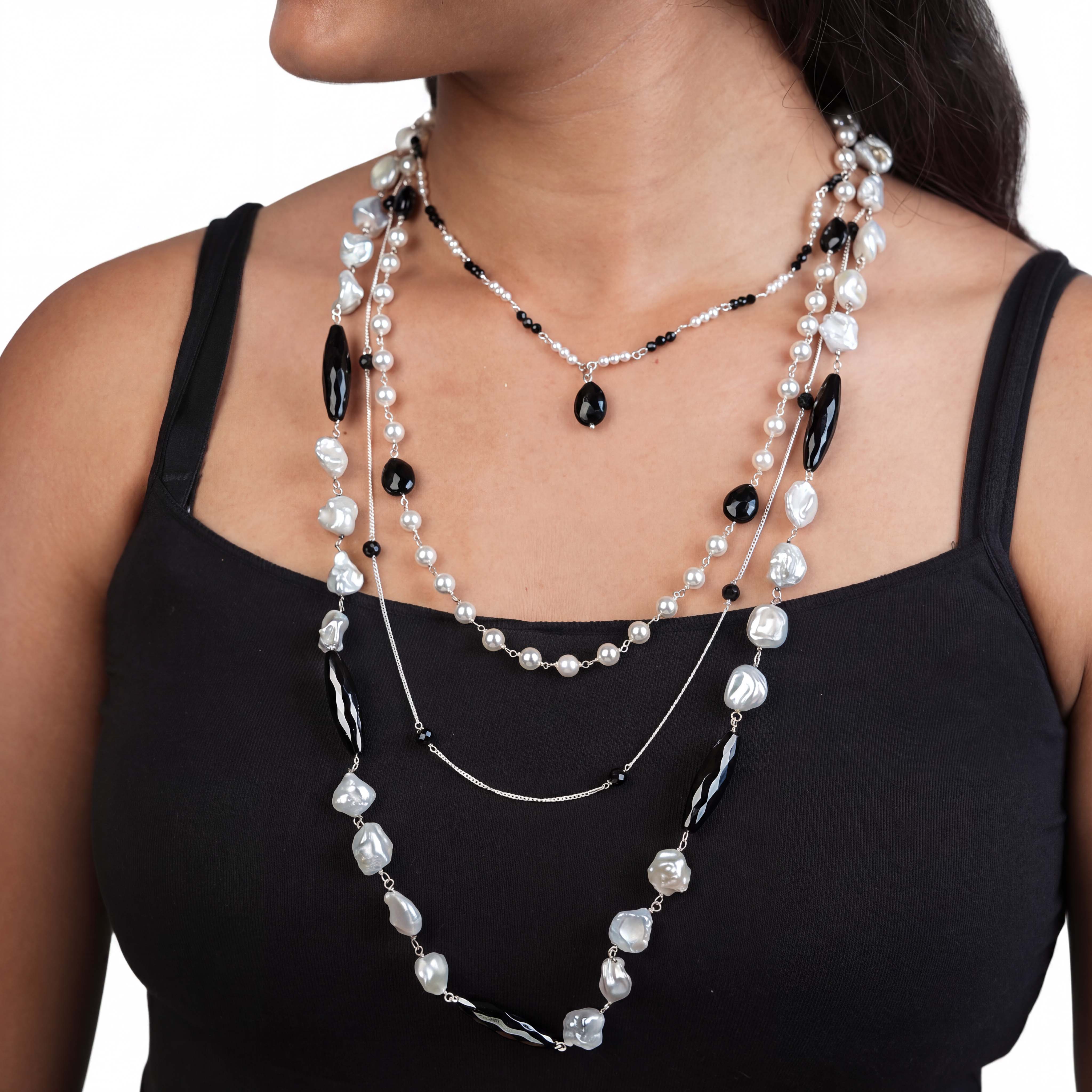 Luxe Necklace – Black Spinel & Baroque Pearls