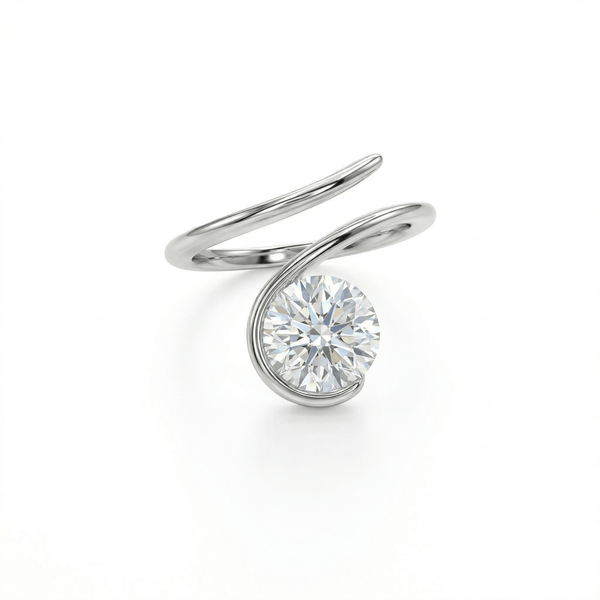Sterling silver solitaire adjustable ring with a large cubic zirconia stone