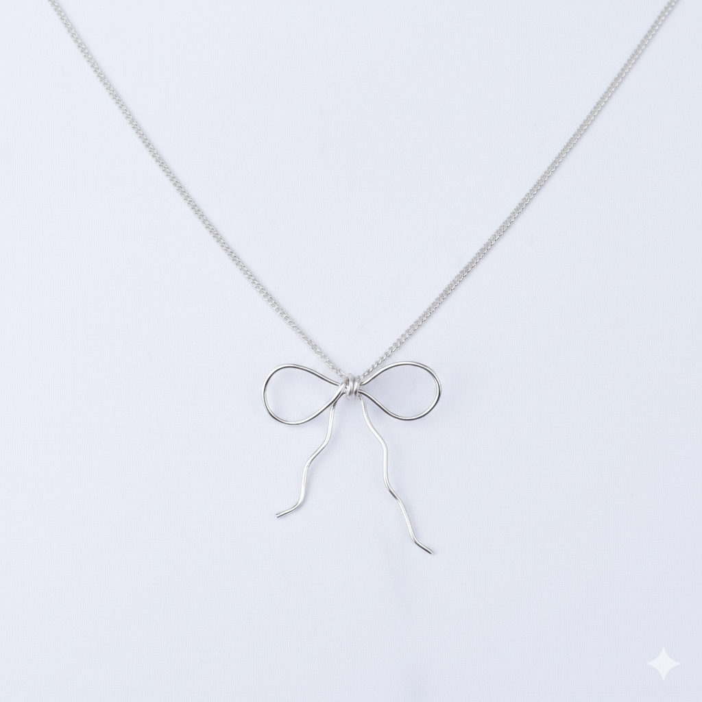 Silver Chain Bow Necklace: Big