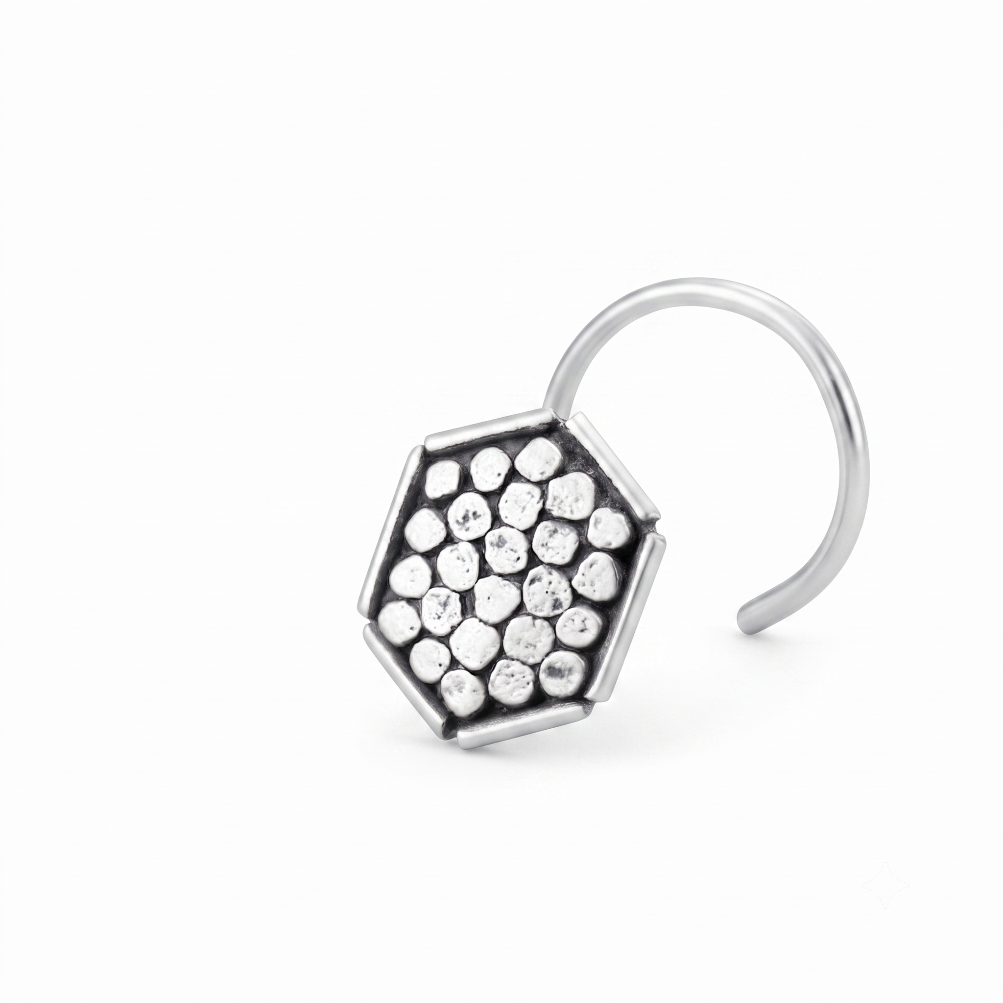 Hammered Silver Hexagon Shaped Nosepin (Pierced)