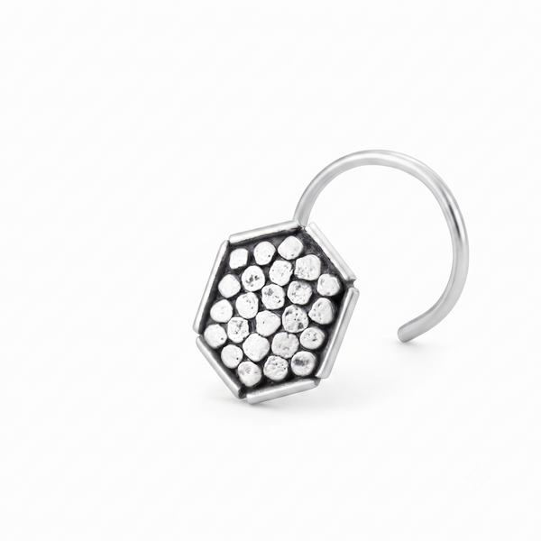 Hammered Silver Hexagon Shaped Nosepin (Pierced)