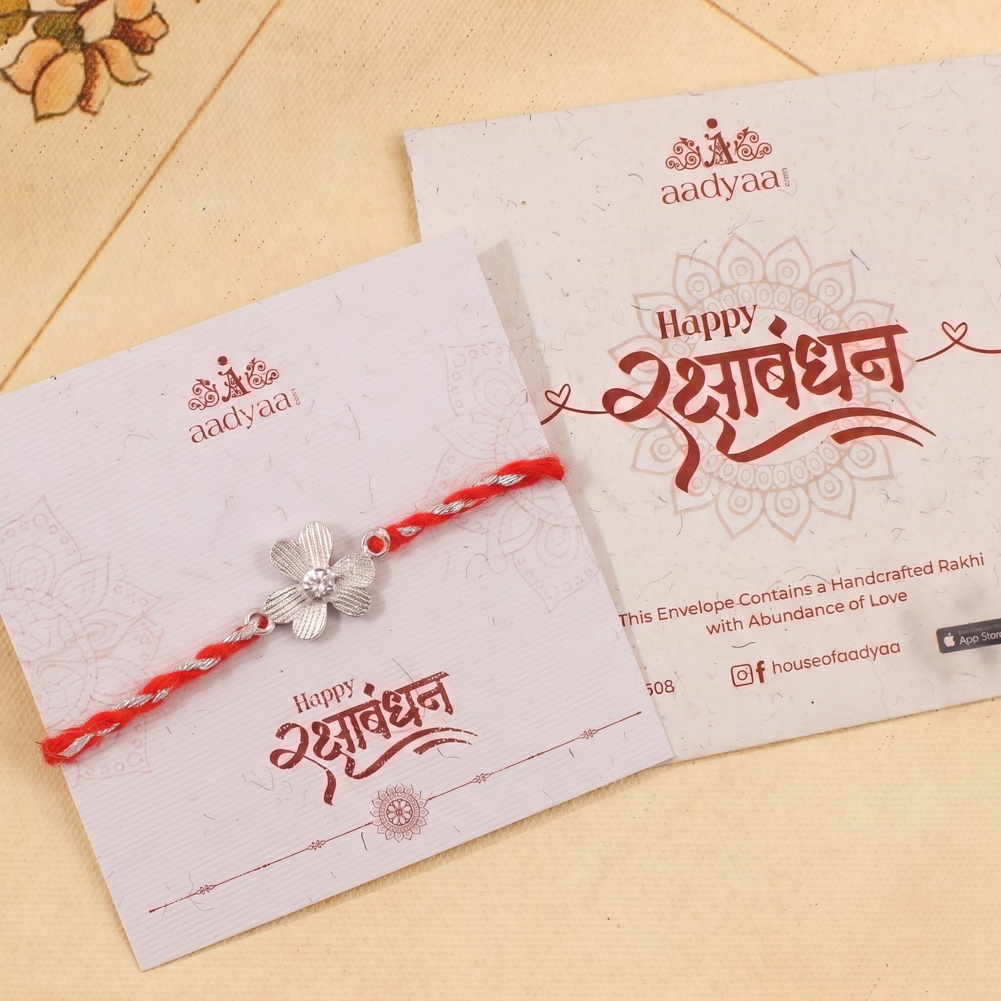 Clove Leaf Silver CZ Rakhi