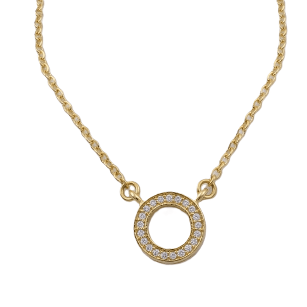 Gold plated silver CZ pendant necklace with circular design