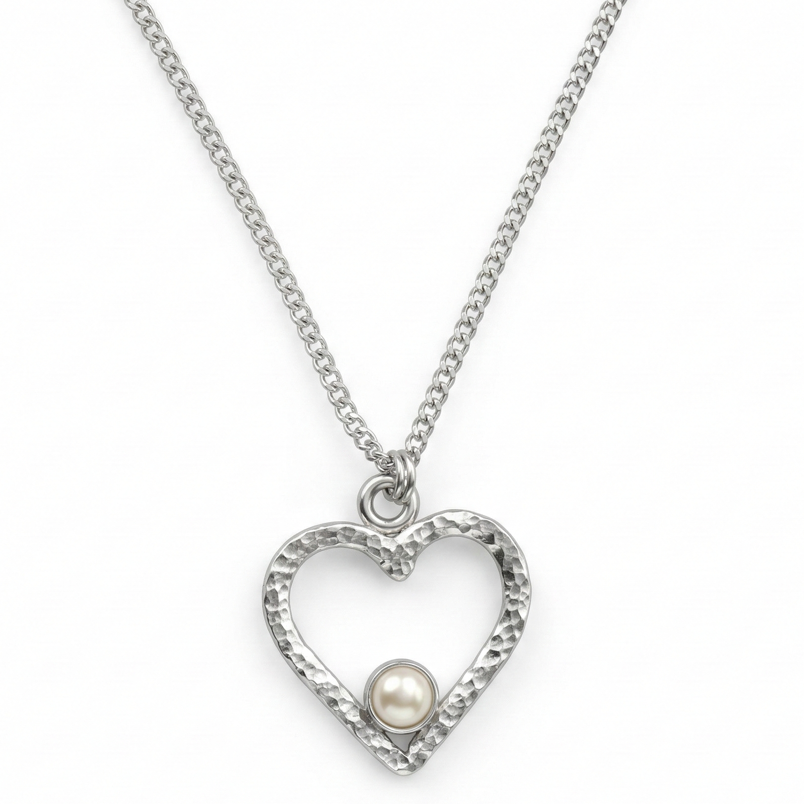 Sliver Heart and Pearl Necklace