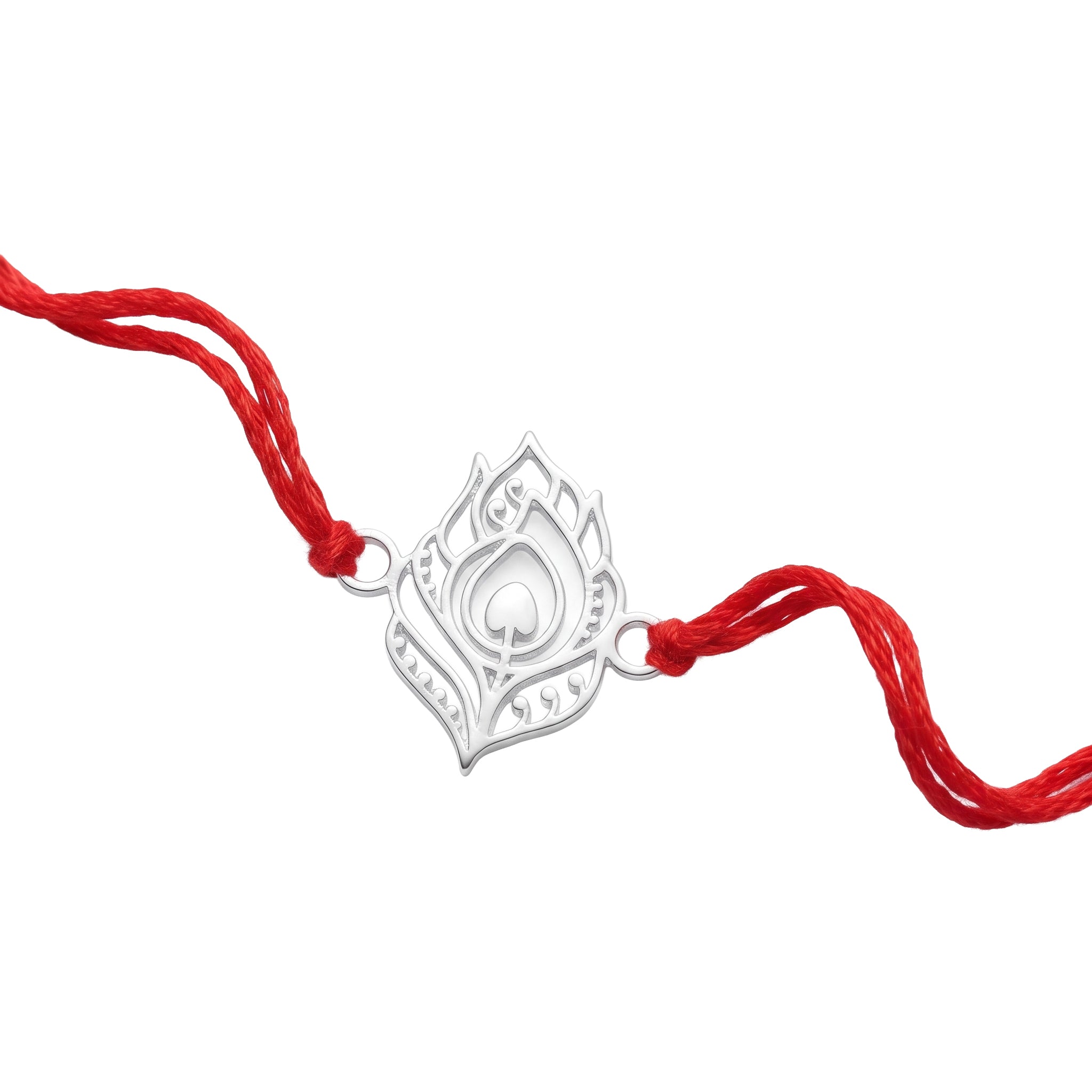 Silver Laser Cut Peacock Feather Rakhi