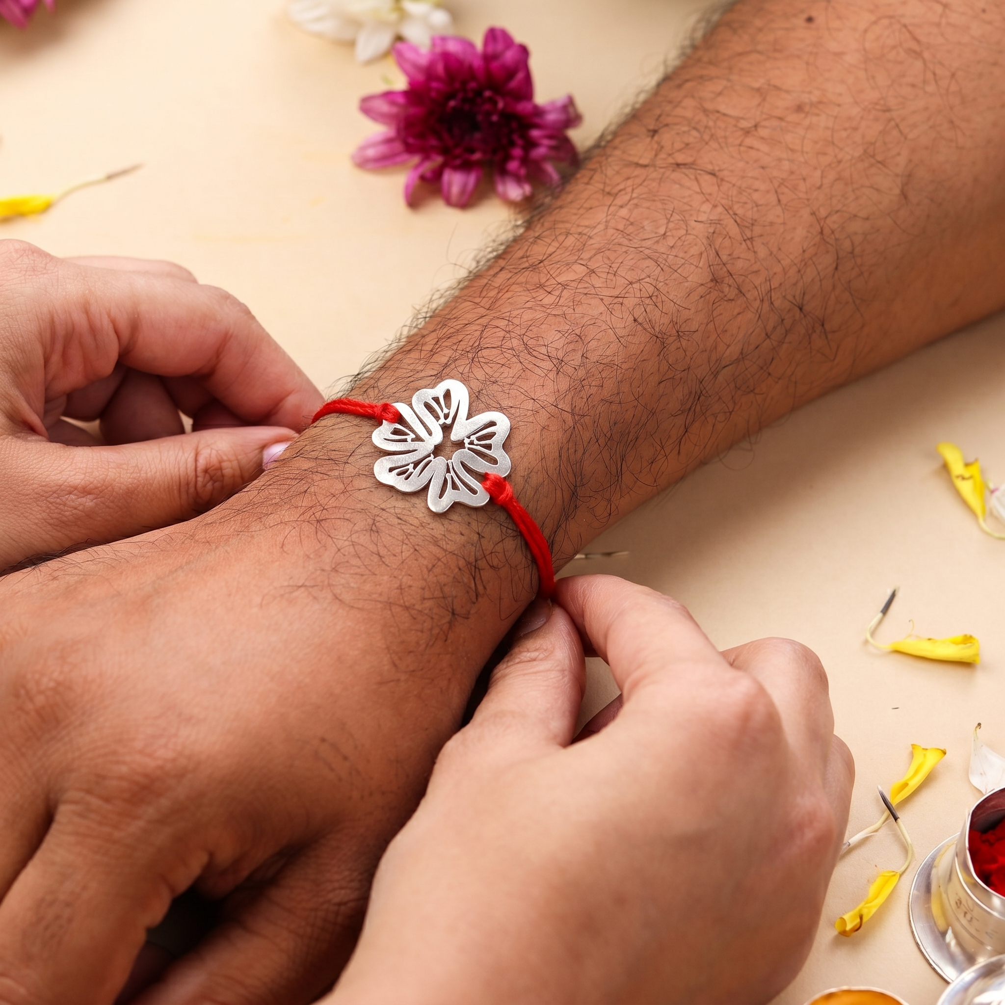 Silver Laser Cut Gulmohar Rakhi