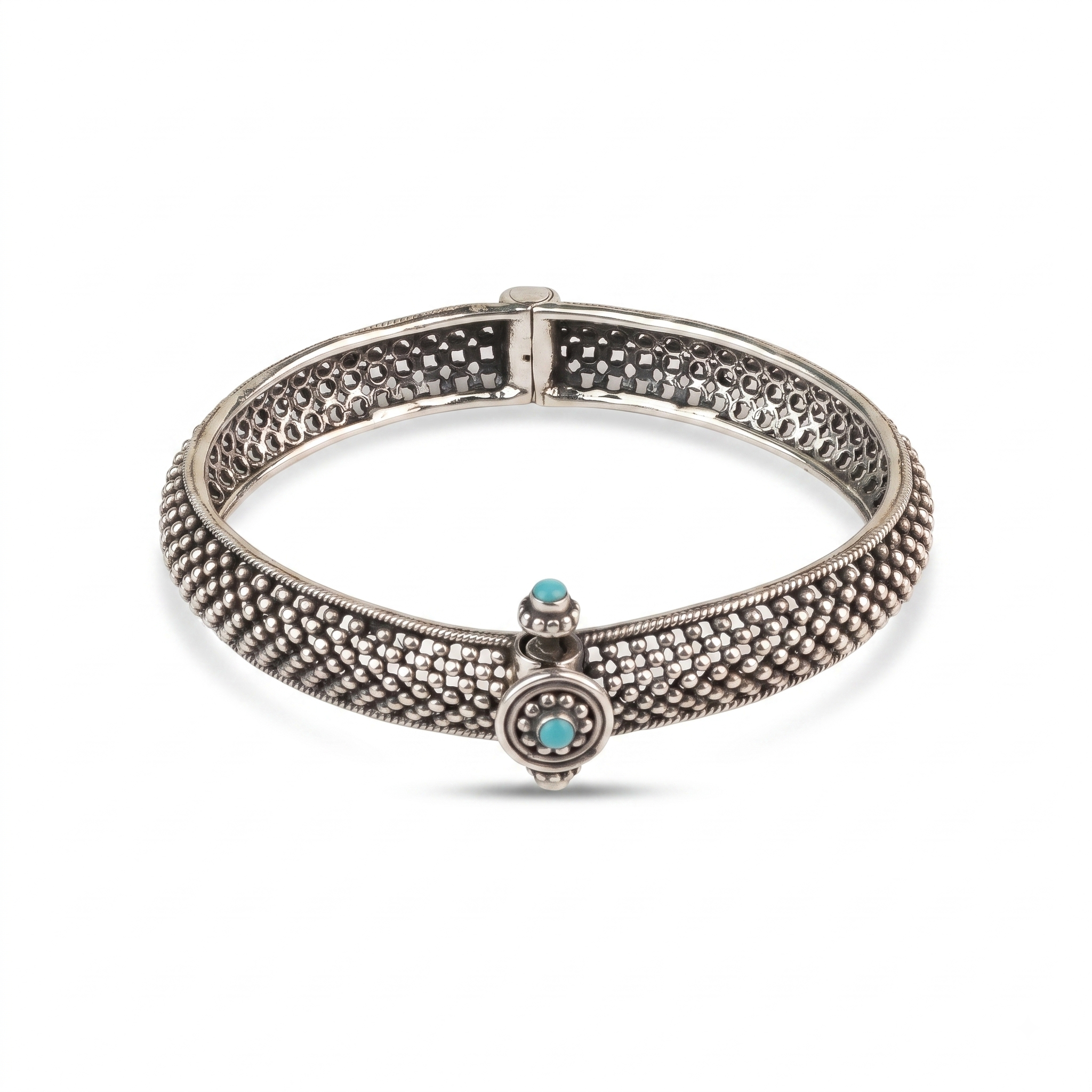 Silver Oxidised Textured Bangle with Blue Stone