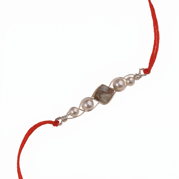 Moss Agate & Pearl Wrapped Rakhi (Project Handmade)