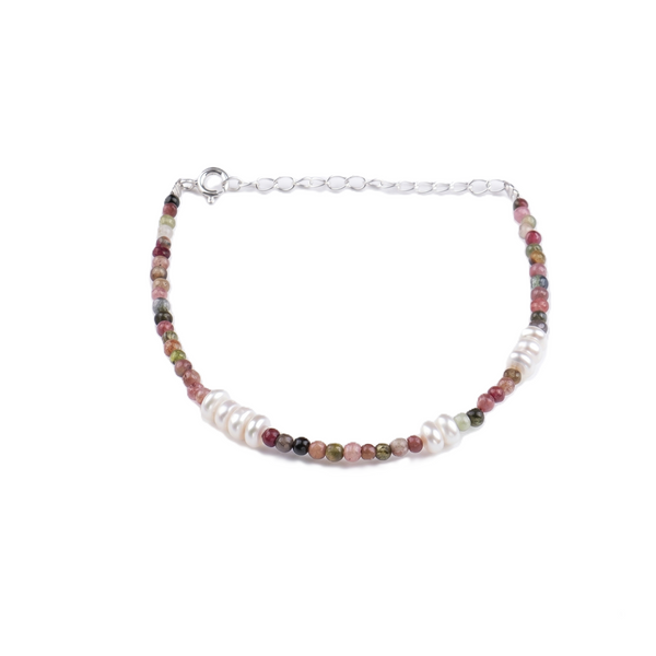 Tourmaline & Freshwater Pearl Silver Bracelet (Project Handmade)