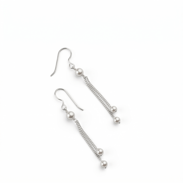 Pearl Dangler Earring with silver chains and pearls