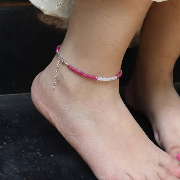 Rubies & Moonstone Anklet | 92,5 Sterling Silver