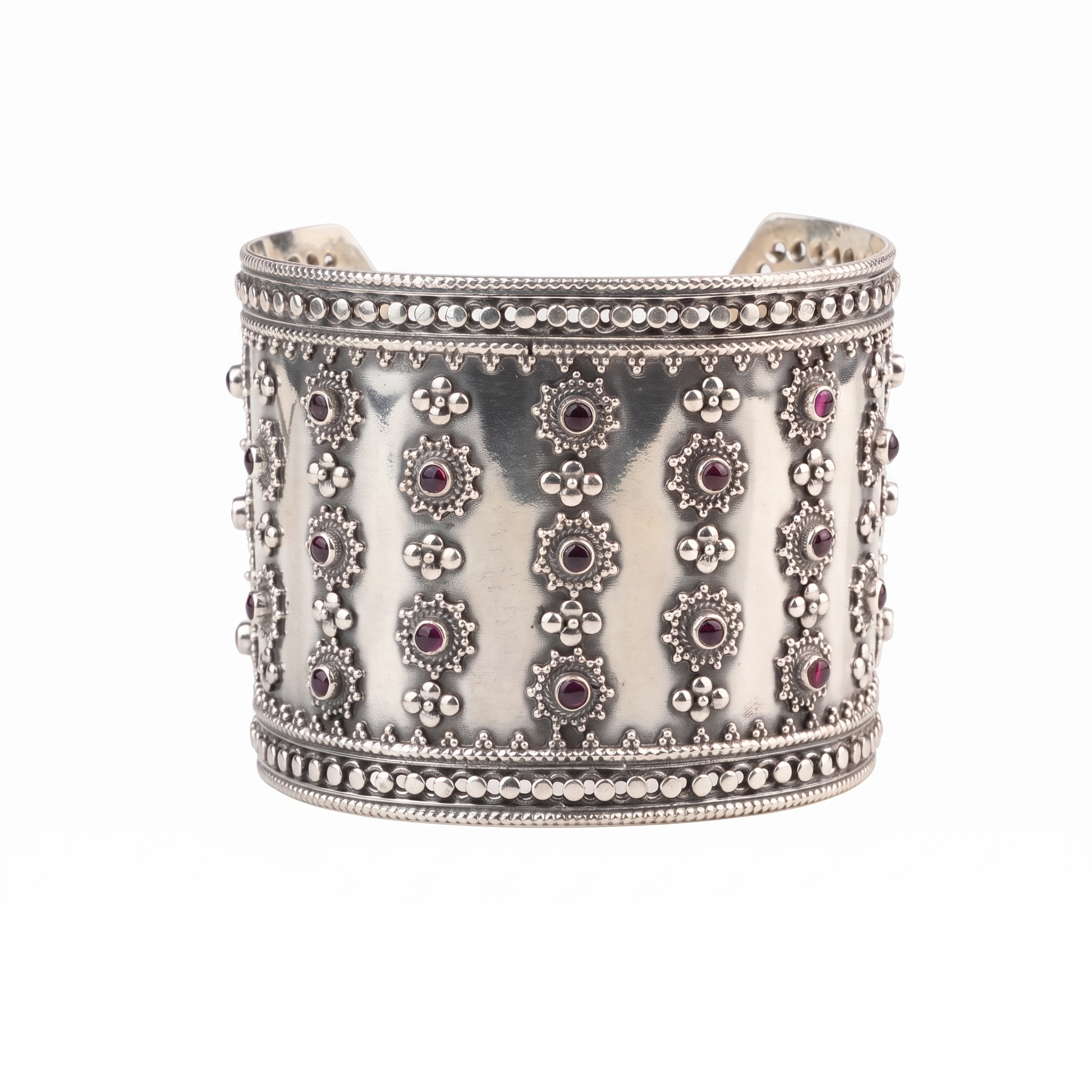 Silver Oxidised Statement Bracelet with Pink Stone