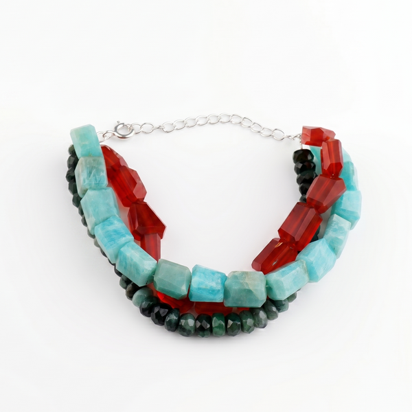 Carnelian, Amazonite & Opal Silver Bracelet (Project Handmade)