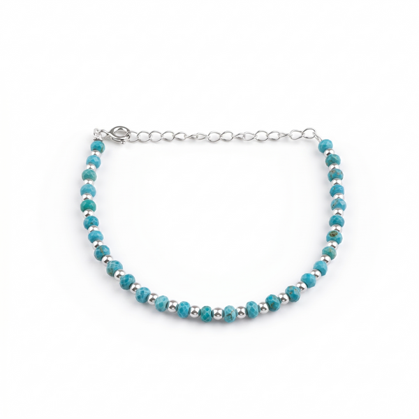 Turquoise & Pearls Silver Bracelet (Project Handmade)