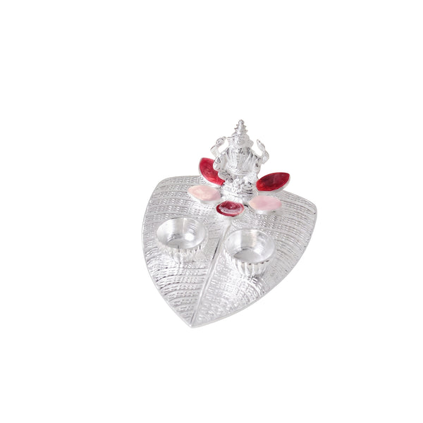 Silver Plated Diya / Karanda (Pink Enamel)