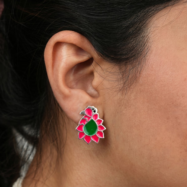 Enamel Peacock Earrings | 92.5 Silver