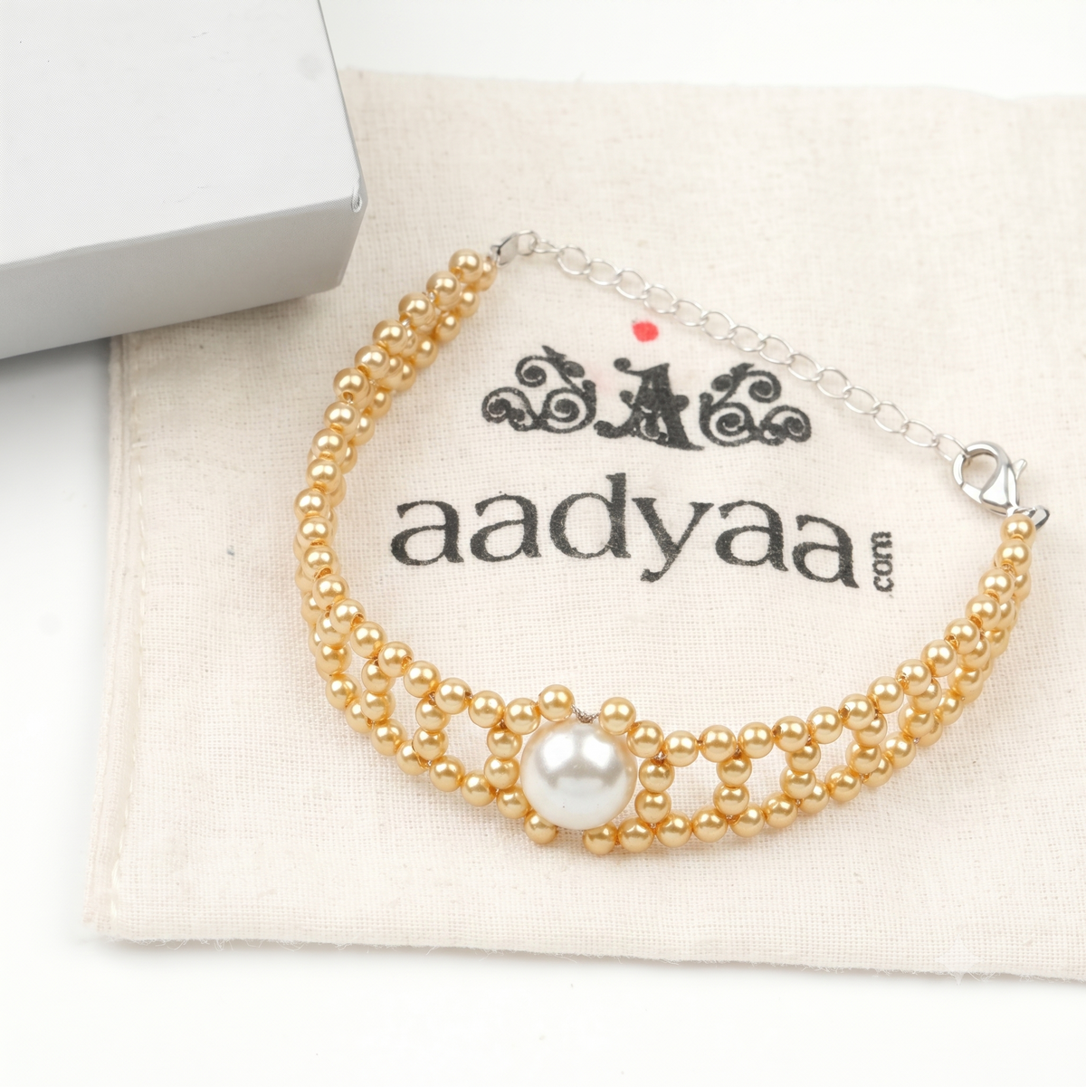 Golden and White Pearl Wrapped Bracelet (Project Handmade)