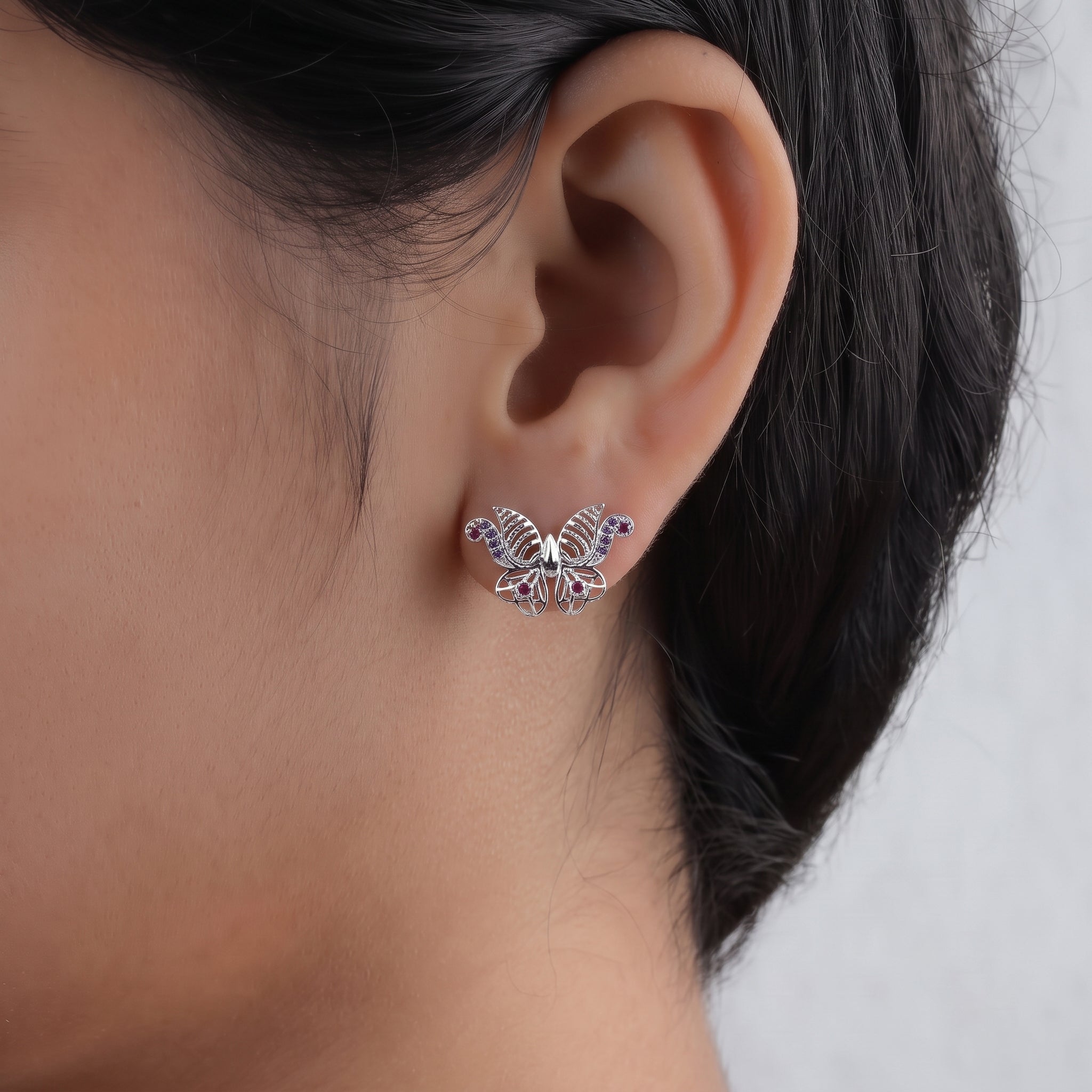 Silver CZ Butterfly Stud Earrings