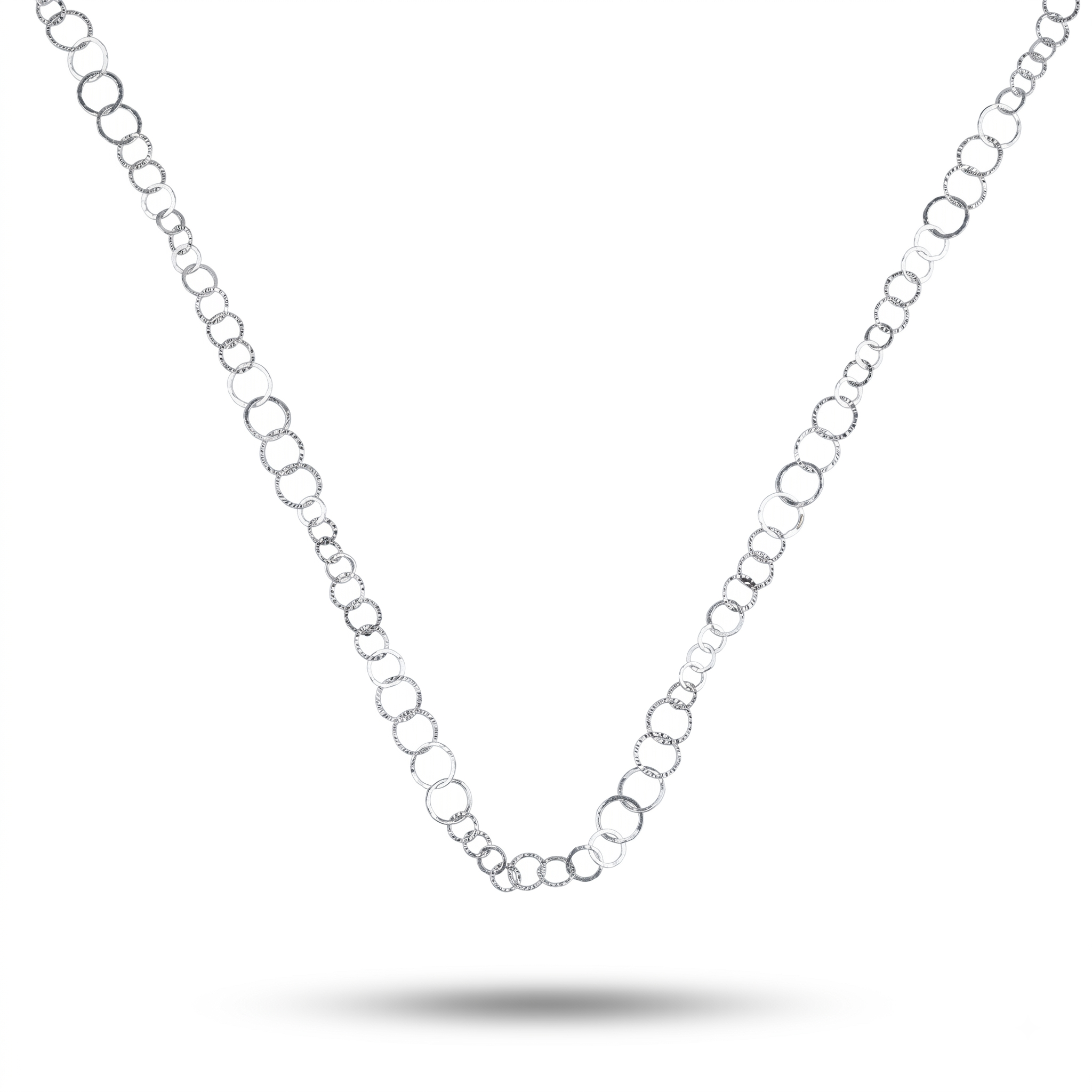 Silver Hammered Circle Chain Long Necklace