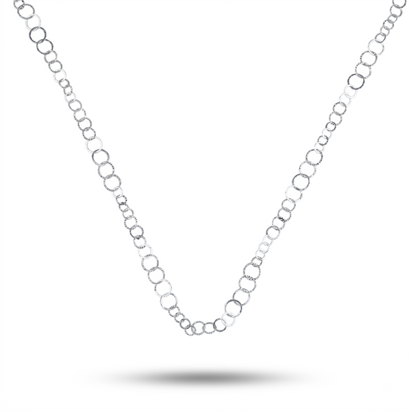 Silver Hammered Circle Chain Long Necklace