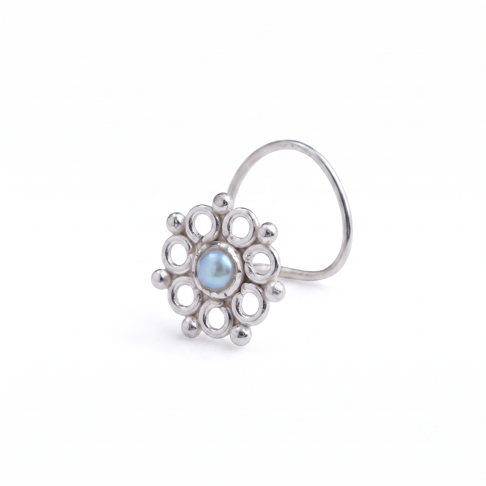 Silver Nose pin - Pearl (Pierced)