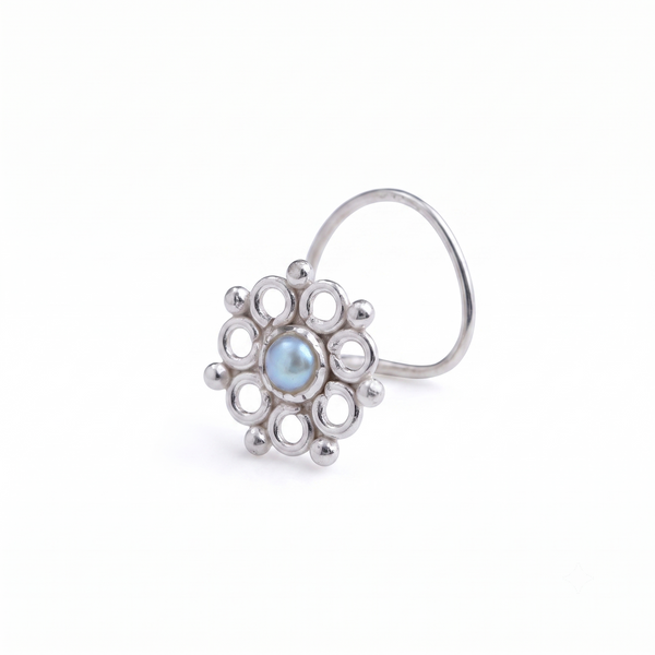 Silver Nose pin - Pearl (Pierced)