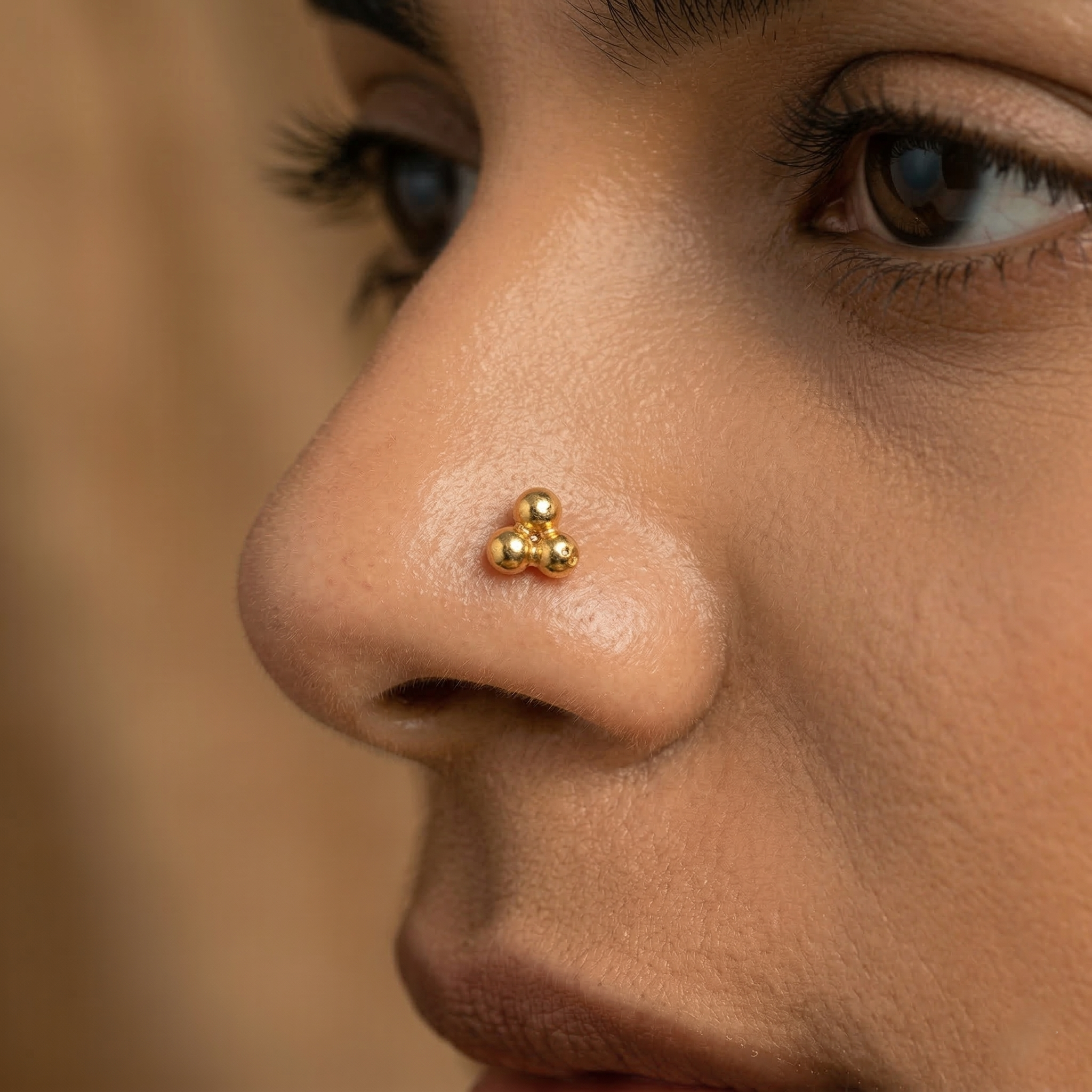 Handmade Silver Pyramid Nose Pin – Pierced | 22K Gold-Plated