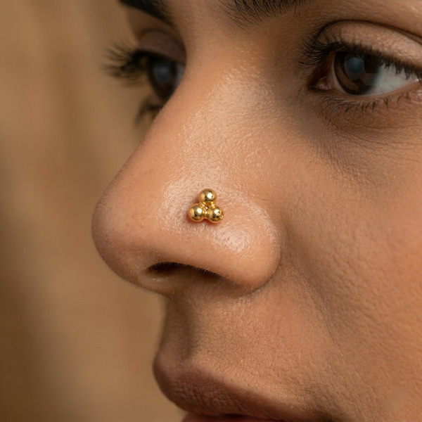 Handmade Silver Pyramid Nose Pin – Pierced | 22K Gold-Plated