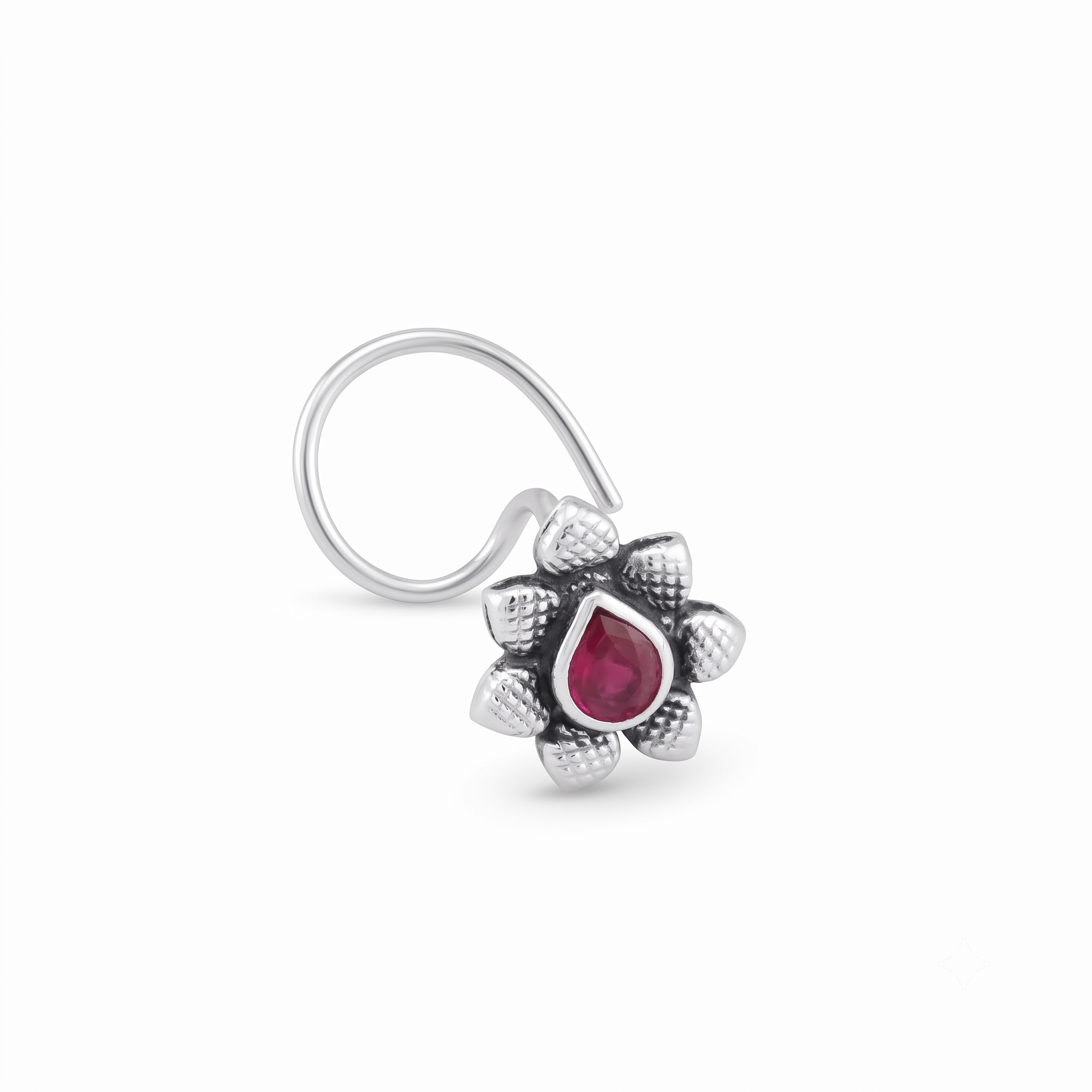 Silver Nose Pin with Red Stone