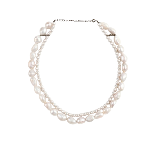 Layered Pearl Necklace with Natural and Round Pearls
