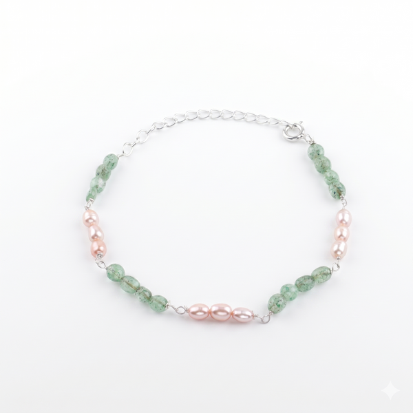 Russian Quartz & Rice Pearl Silver Bracelet (Project Handmade)