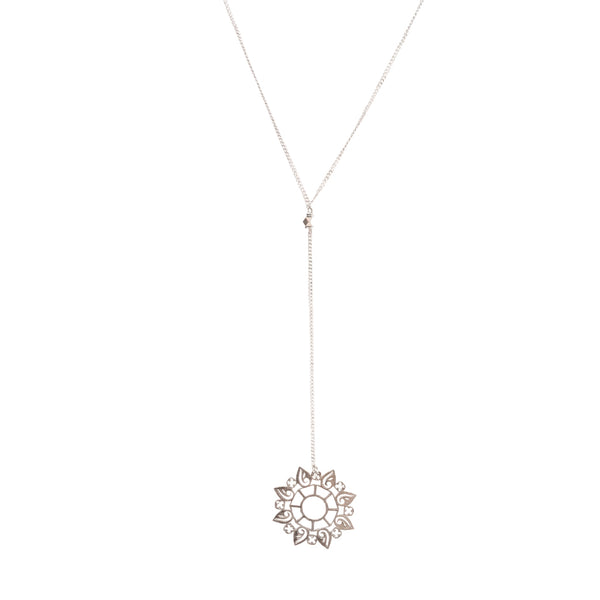 Silver Rosebud Pendant Y Necklace front view in 92.5 sterling silver