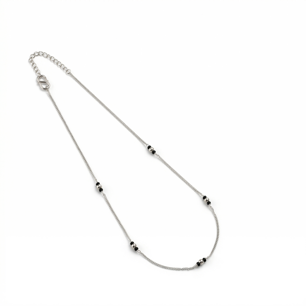 Handmade Silver Mangalsutra : Pearls - Black spinels