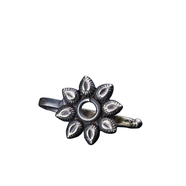 Handmade Silver Flower Nose pin (Clip On)