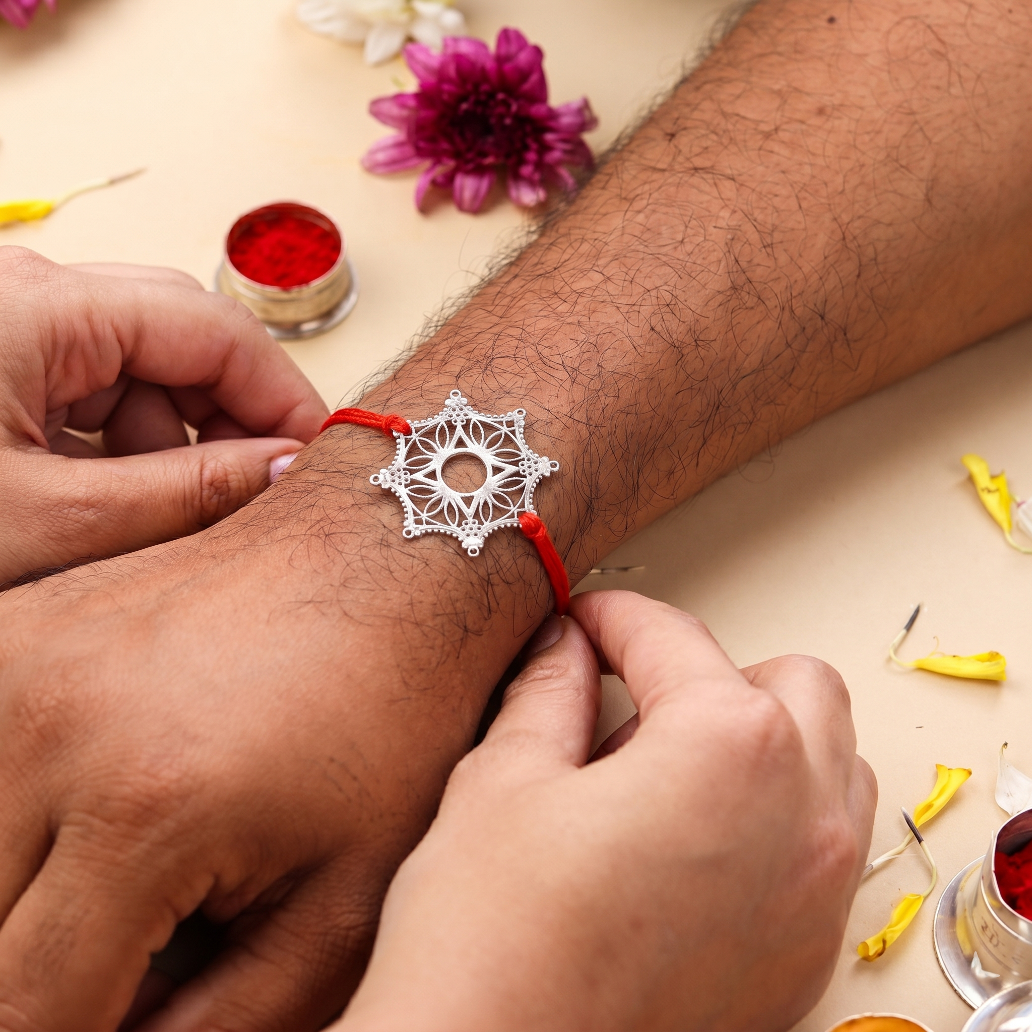Silver Laser Cut Snowflake Rakhi
