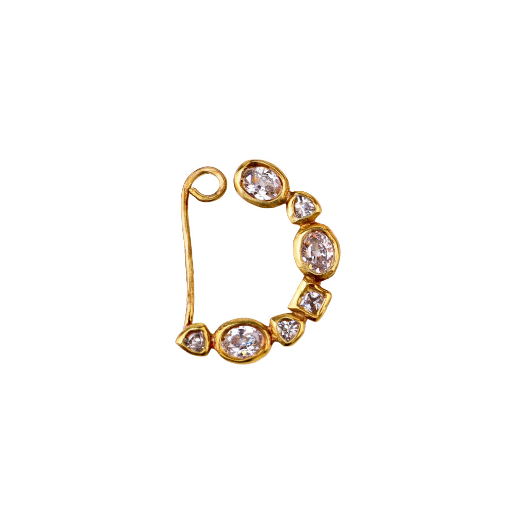 Small CZ nath stones left clip on 22K gold plated in 92.5 sterling silver