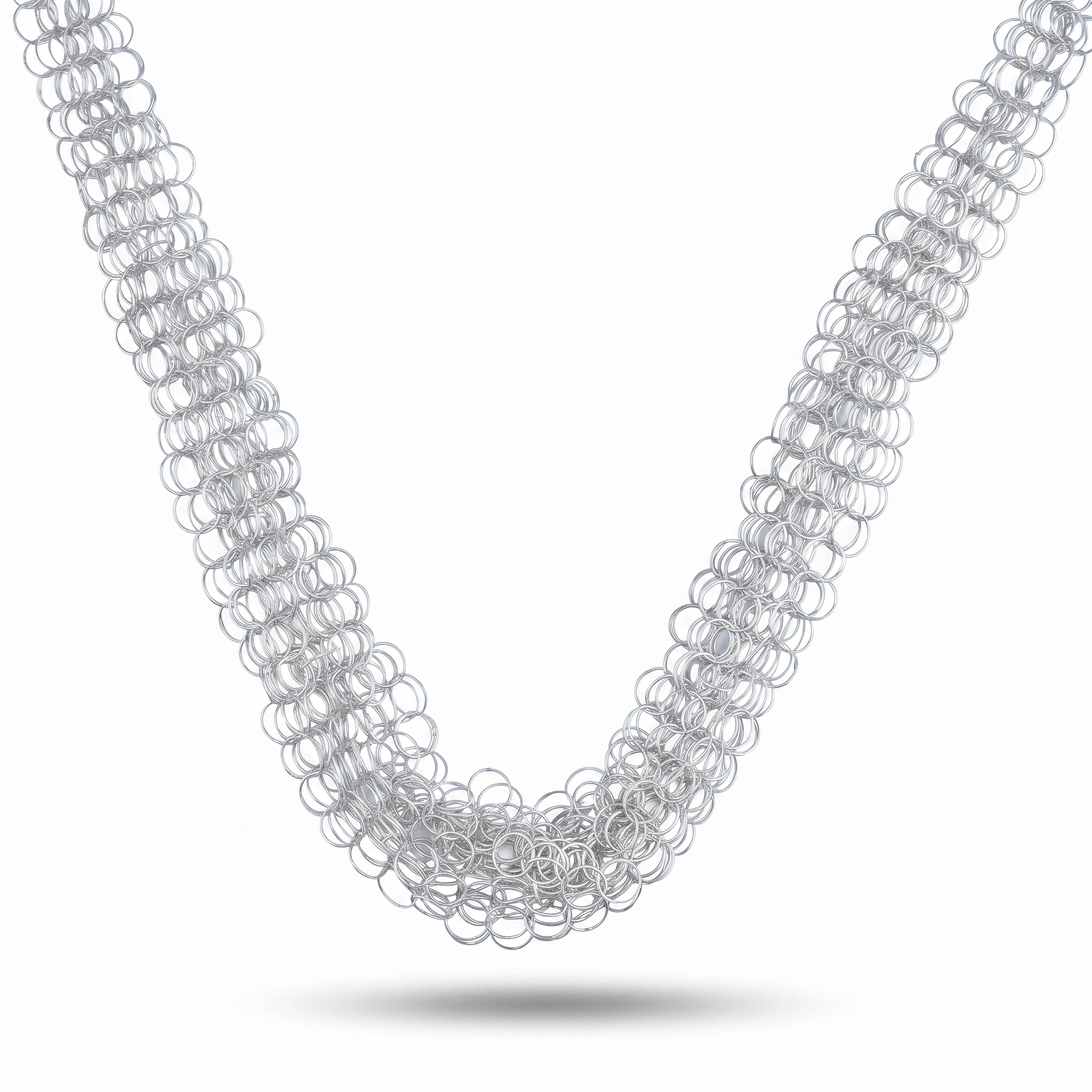 Silver Multilayered Round Link Necklace