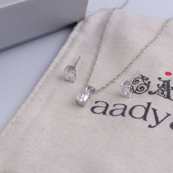 Silver CZ Emerald Set