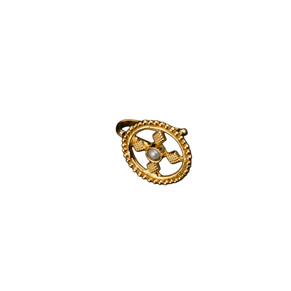 Pearl Diamond Nose pin (clip on) |  92.5 Silver | 22K Gold Plated