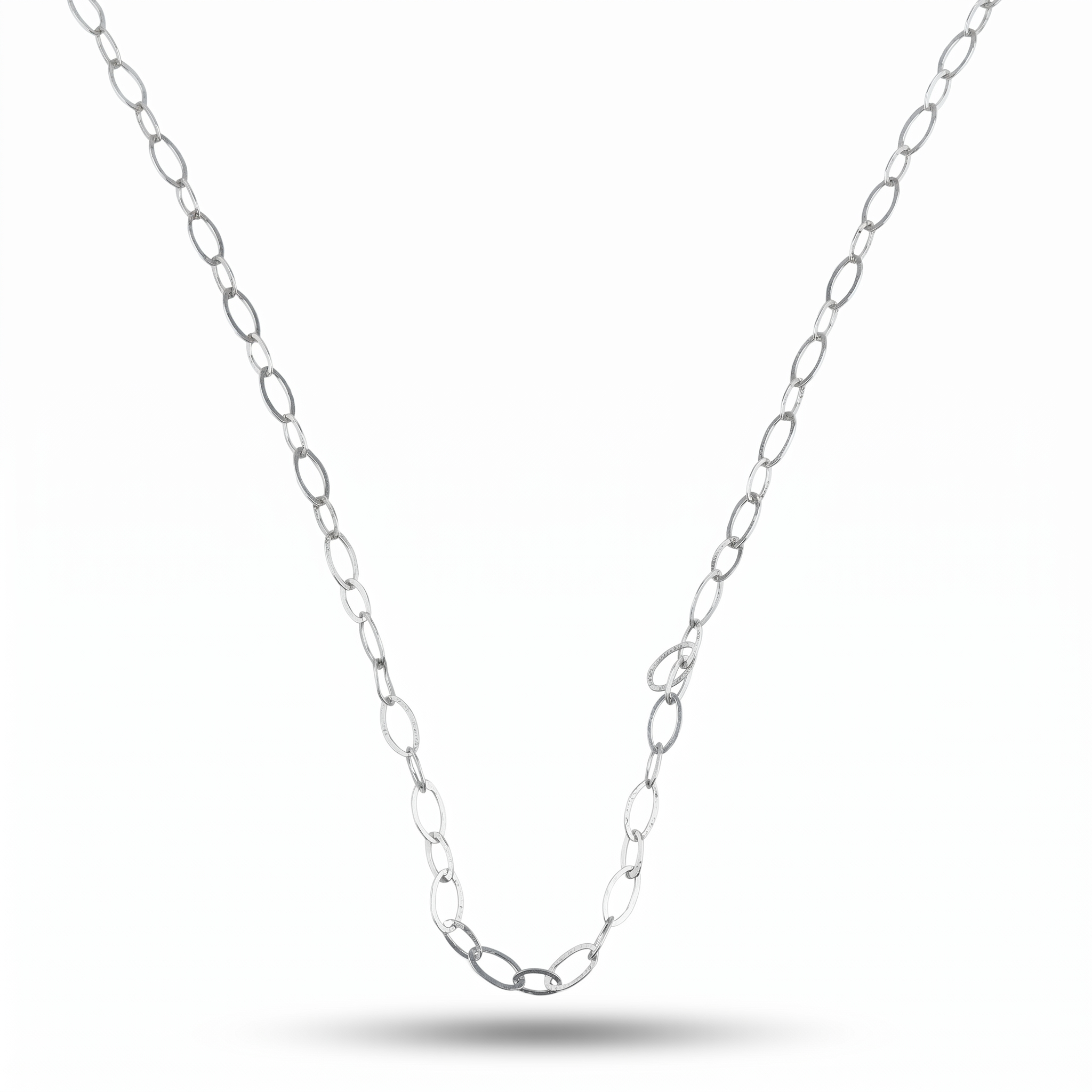 Silver Oval Link Long Necklace