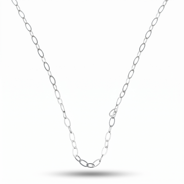 Silver Oval Link Long Necklace
