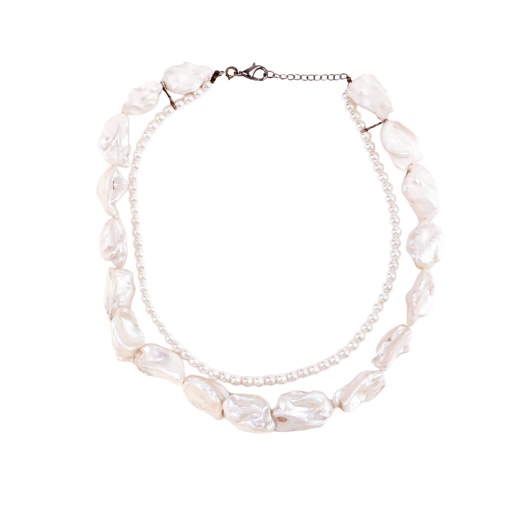 Layered Pearl Necklace with Baroque and Round Pearls